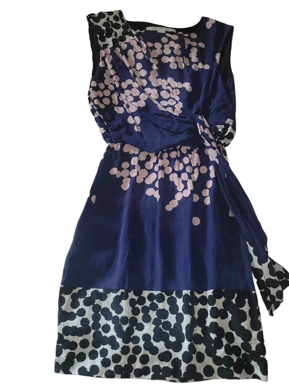 Diane Von Furstenberg Tamara 100% Silk Navy Pink Mini Dress Size 0 - Picture 2 of 7